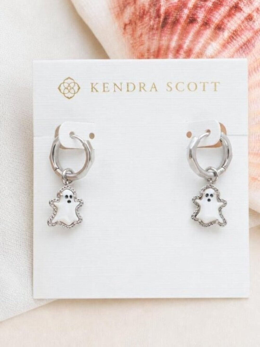 Kendra Scott Ghost Silver Huggie Drop Earrings White Mother of Pearl